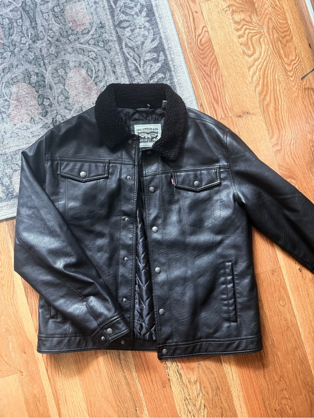 Levi's Black Faux Leather Sherpa-Trim Trucker Jacket